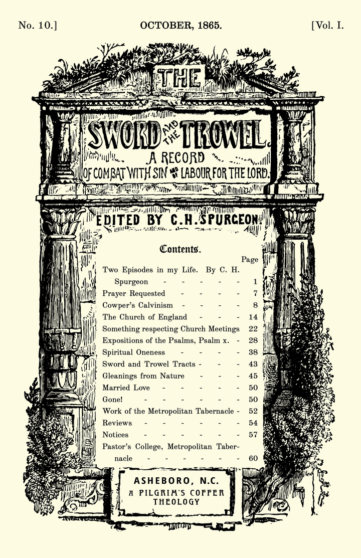 The Sword and the Trowel — October, 1865 (A Pilgrim's Coffer Theology Edition)