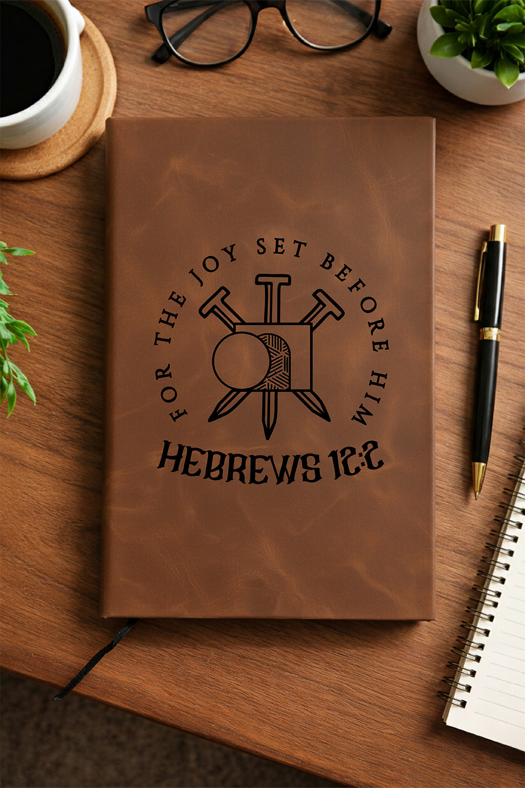 "For The Joy Set Before Him" — Faux Leather Journal